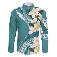 Aloha Hawaii Festive Family Matching Long Sleeve Bodycon Dress and Hawaiian Shirt Frangipani Lace Classic - Teal LT7 Dad's Shirt - Long Sleeve Teal - Polynesian Pride