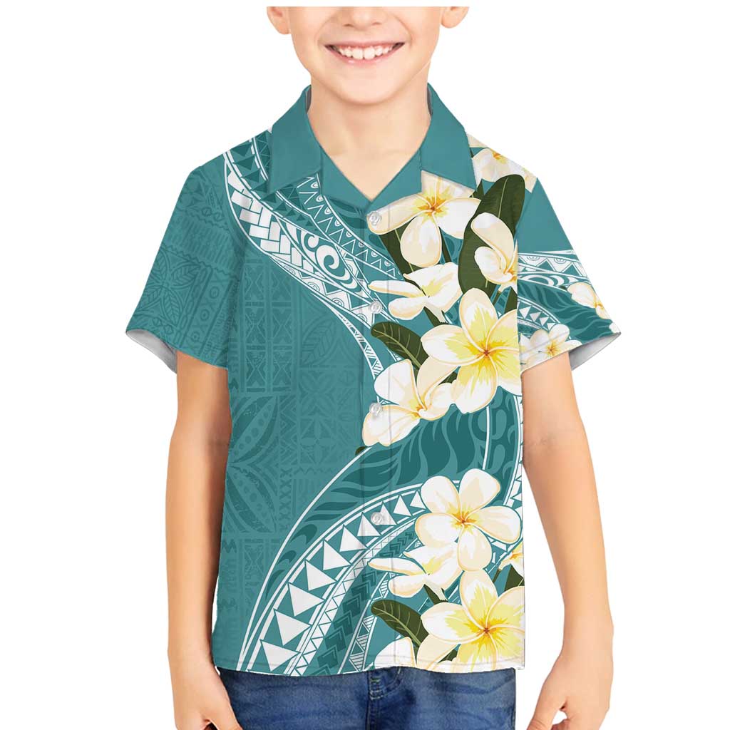Aloha Hawaii Festive Family Matching Mermaid Dress and Hawaiian Shirt Frangipani Lace Classic - Teal LT7 Son's Shirt Teal - Polynesian Pride