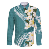 Aloha Hawaii Festive Family Matching Off The Shoulder Long Sleeve Dress and Hawaiian Shirt Frangipani Lace Classic - Teal LT7 Dad's Shirt - Long Sleeve Teal - Polynesian Pride
