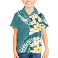 Aloha Hawaii Festive Family Matching Off The Shoulder Long Sleeve Dress and Hawaiian Shirt Frangipani Lace Classic - Teal LT7 Son's Shirt Teal - Polynesian Pride