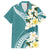 Aloha Hawaii Festive Family Matching Off Shoulder Short Dress and Hawaiian Shirt Frangipani Lace Classic - Teal