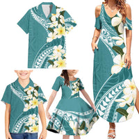 Aloha Hawaii Festive Family Matching Summer Maxi Dress and Hawaiian Shirt Frangipani Lace Classic - Teal LT7 - Polynesian Pride