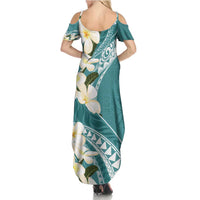 Aloha Hawaii Festive Family Matching Summer Maxi Dress and Hawaiian Shirt Frangipani Lace Classic - Teal LT7 - Polynesian Pride