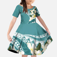 Aloha Hawaii Festive Family Matching Tank Maxi Dress and Hawaiian Shirt Frangipani Lace Classic - Teal LT7 Daughter's Dress Teal - Polynesian Pride