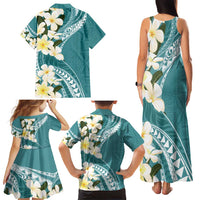 Aloha Hawaii Festive Family Matching Tank Maxi Dress and Hawaiian Shirt Frangipani Lace Classic - Teal LT7 - Polynesian Pride