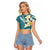 Aloha Hawaii Festive Raglan Cropped T Shirt Frangipani Lace Classic - Teal