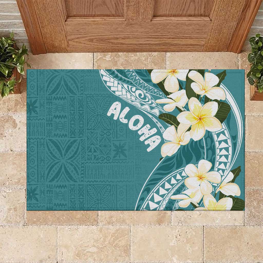 Aloha Hawaii Festive Rubber Doormat Frangipani Lace Classic - Teal