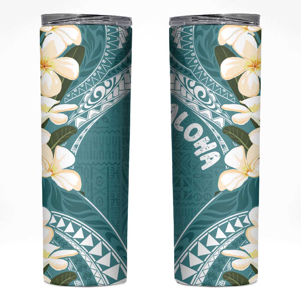 Aloha Hawaii Festive Skinny Tumbler Frangipani Lace Classic - Teal LT7 Teal - Polynesian Pride
