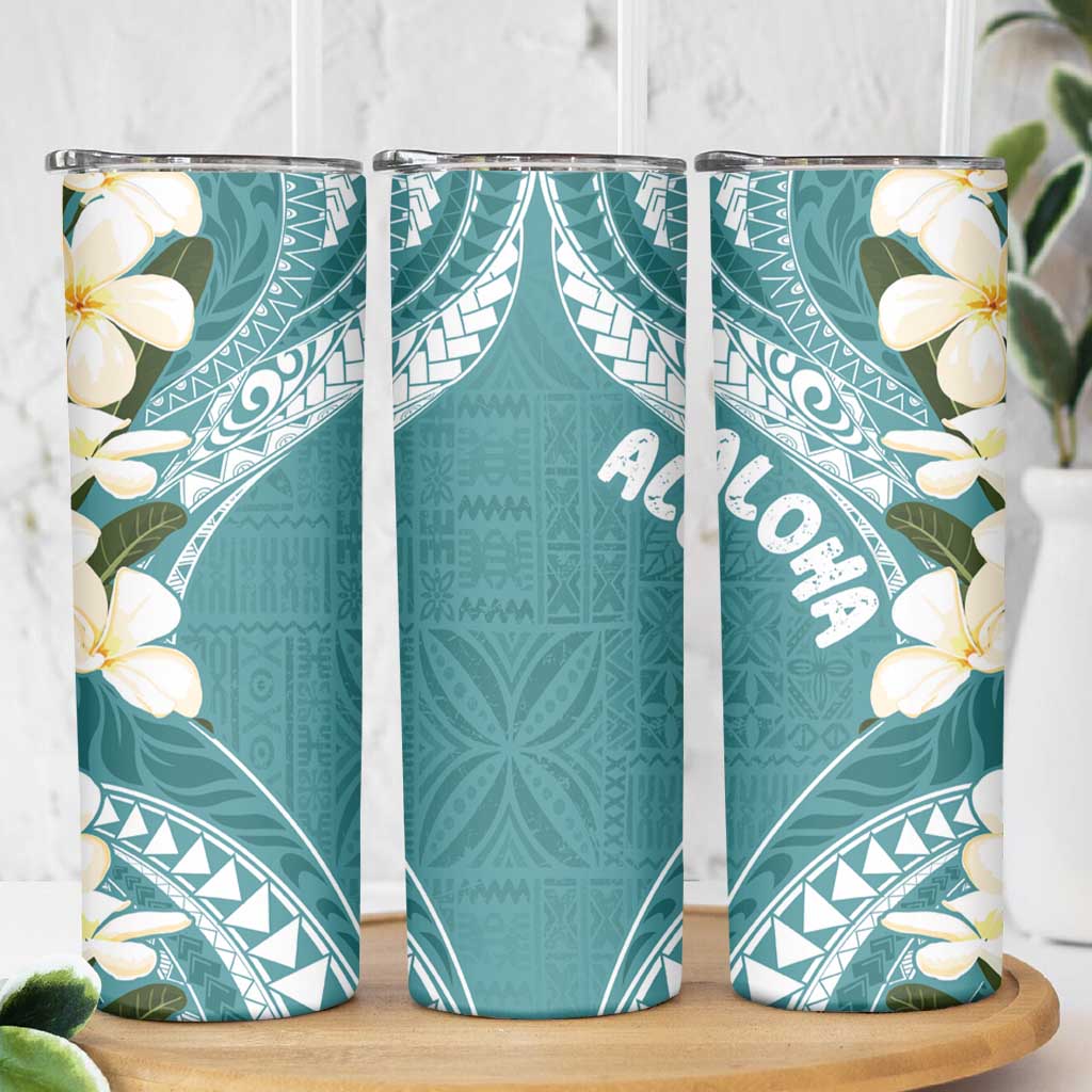 Aloha Hawaii Festive Skinny Tumbler Frangipani Lace Classic - Teal LT7 - Polynesian Pride