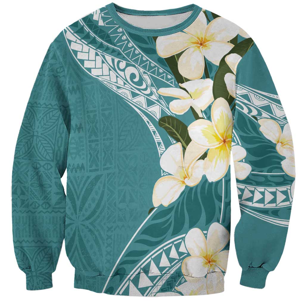 Aloha Hawaii Festive Sweatshirt Frangipani Lace Classic - Teal