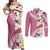 Aloha Hawaii Festive Couples Matching Off Shoulder Maxi Dress and Long Sleeve Button Shirt Frangipani Lace Classic - Rosy