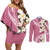 Aloha Hawaii Festive Couples Matching Off Shoulder Short Dress and Long Sleeve Button Shirt Frangipani Lace Classic - Rosy