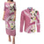 Aloha Hawaii Festive Couples Matching Puletasi and Long Sleeve Button Shirt Frangipani Lace Classic - Rosy