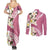 Aloha Hawaii Festive Couples Matching Summer Maxi Dress and Long Sleeve Button Shirt Frangipani Lace Classic - Rosy