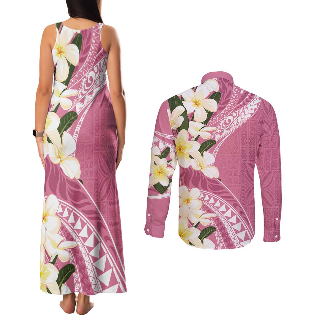 Aloha Hawaii Festive Couples Matching Tank Maxi Dress and Long Sleeve Button Shirt Frangipani Lace Classic - Rosy