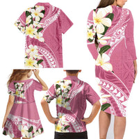 Aloha Hawaii Festive Family Matching Long Sleeve Bodycon Dress and Hawaiian Shirt Frangipani Lace Classic - Rosy LT7 - Polynesian Pride