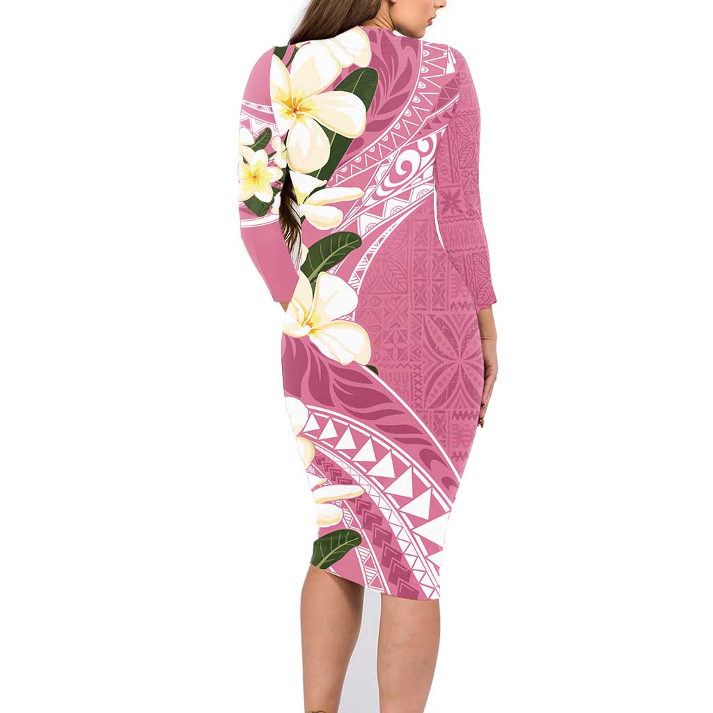 Aloha Hawaii Festive Family Matching Long Sleeve Bodycon Dress and Hawaiian Shirt Frangipani Lace Classic - Rosy LT7 - Polynesian Pride