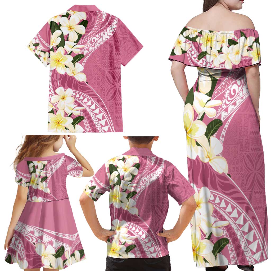 Aloha Hawaii Festive Family Matching Off Shoulder Maxi Dress and Hawaiian Shirt Frangipani Lace Classic - Rosy LT7 - Polynesian Pride
