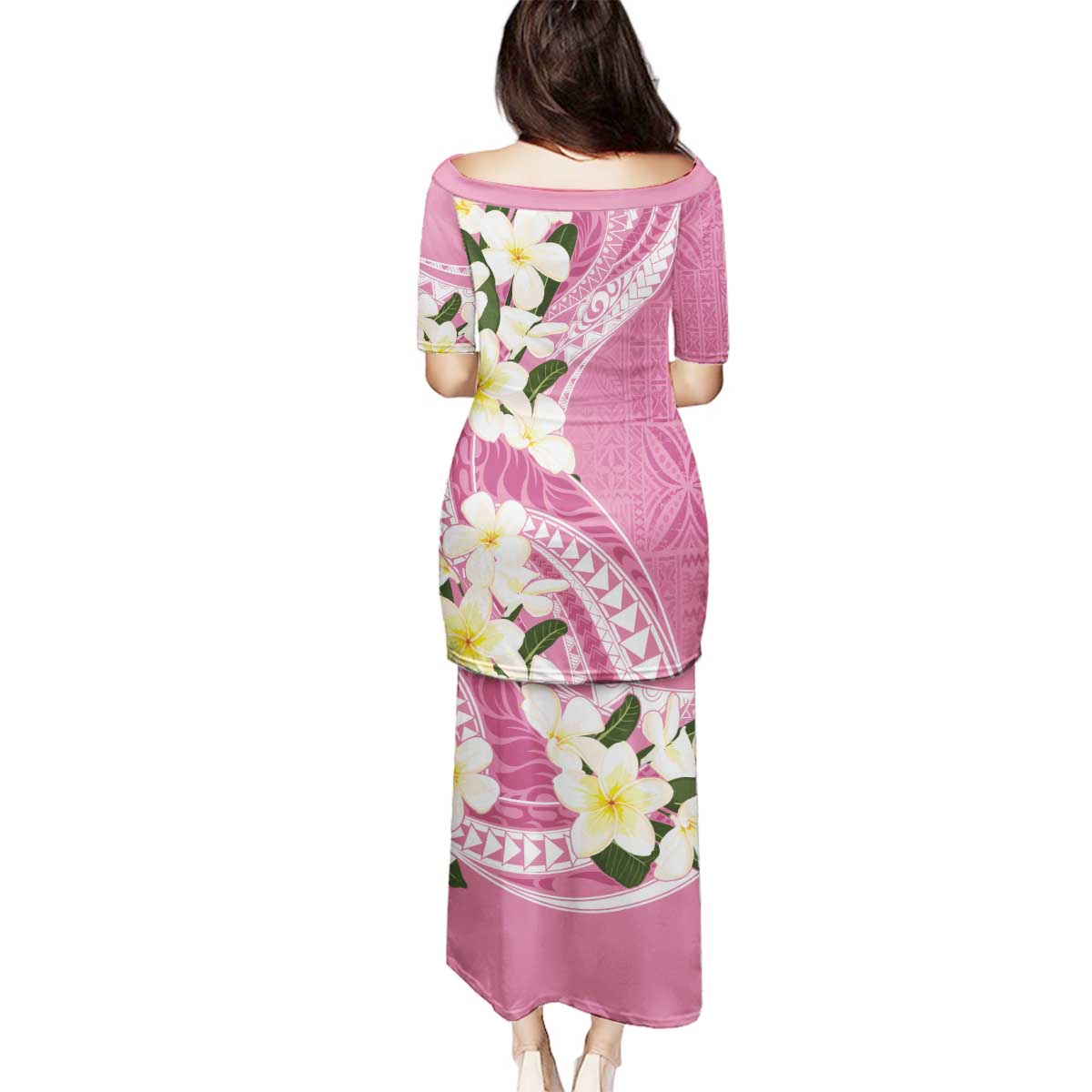 Aloha Hawaii Festive Family Matching Puletasi and Hawaiian Shirt Frangipani Lace Classic - Rosy LT7 - Polynesian Pride