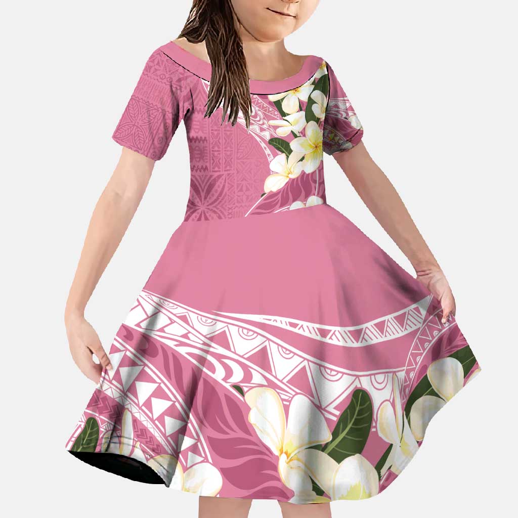 Aloha Hawaii Festive Family Matching Short Sleeve Bodycon Dress and Hawaiian Shirt Frangipani Lace Classic - Rosy LT7 Daughter's Dress Pink - Polynesian Pride