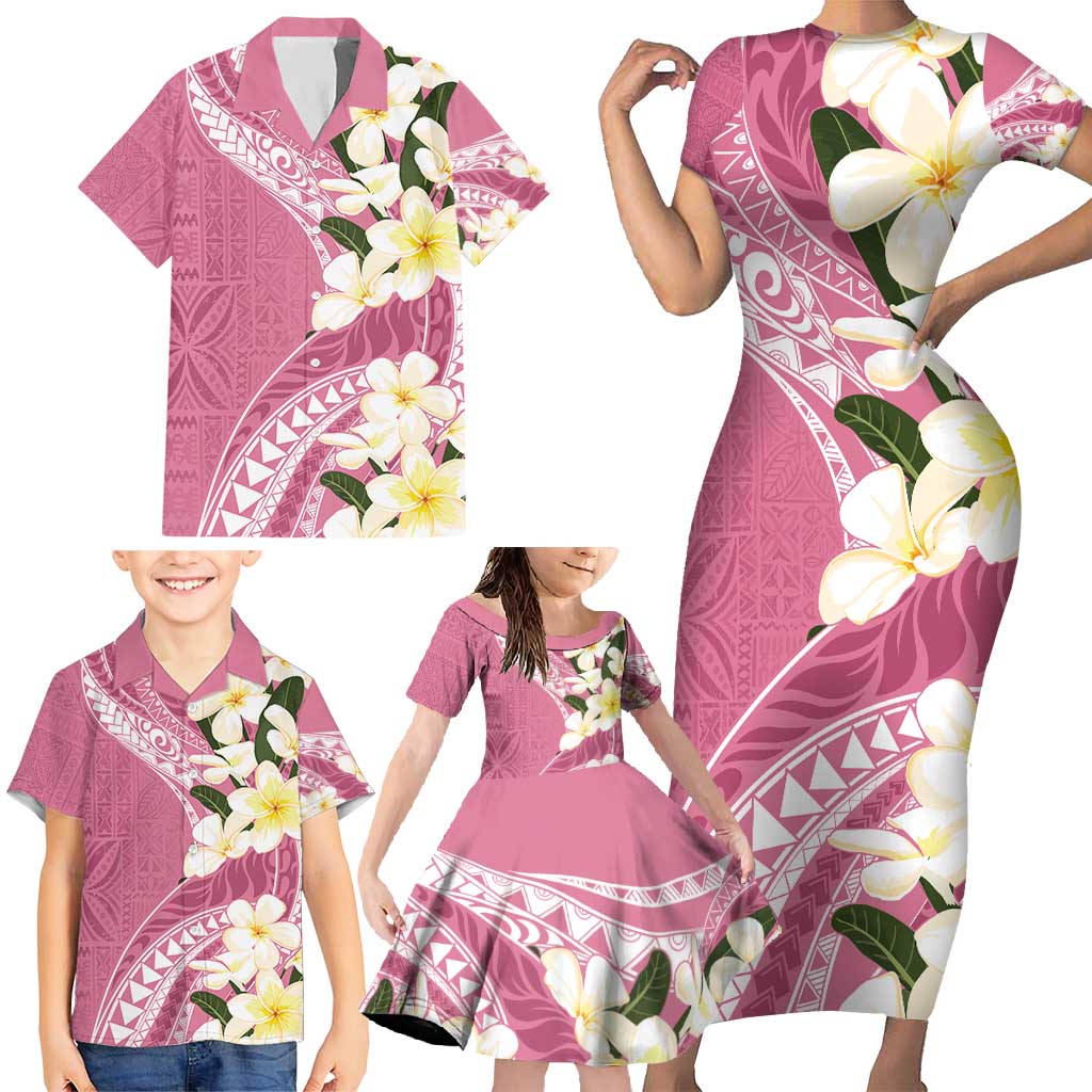Aloha Hawaii Festive Family Matching Short Sleeve Bodycon Dress and Hawaiian Shirt Frangipani Lace Classic - Rosy LT7 - Polynesian Pride