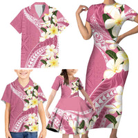 Aloha Hawaii Festive Family Matching Short Sleeve Bodycon Dress and Hawaiian Shirt Frangipani Lace Classic - Rosy LT7 - Polynesian Pride