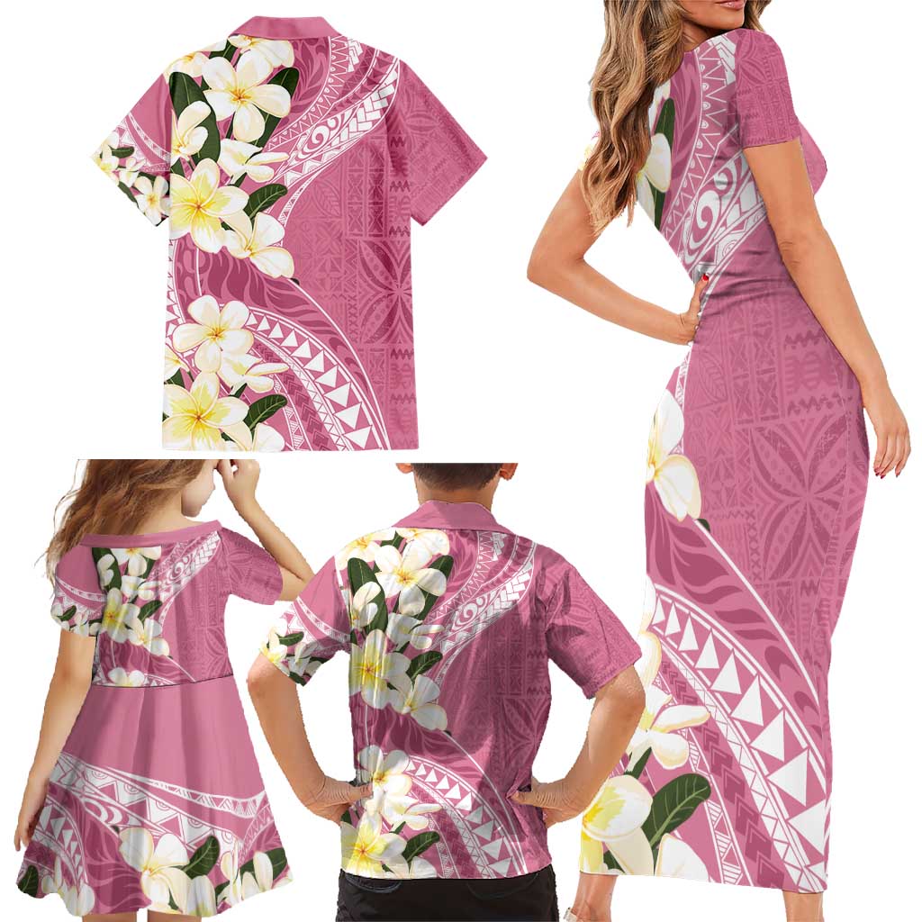 Aloha Hawaii Festive Family Matching Short Sleeve Bodycon Dress and Hawaiian Shirt Frangipani Lace Classic - Rosy LT7 - Polynesian Pride