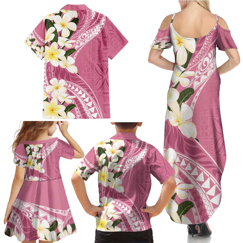 Aloha Hawaii Festive Family Matching Summer Maxi Dress and Hawaiian Shirt Frangipani Lace Classic - Rosy LT7 - Polynesian Pride