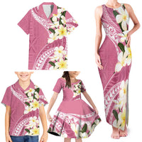 Aloha Hawaii Festive Family Matching Tank Maxi Dress and Hawaiian Shirt Frangipani Lace Classic - Rosy LT7 - Polynesian Pride