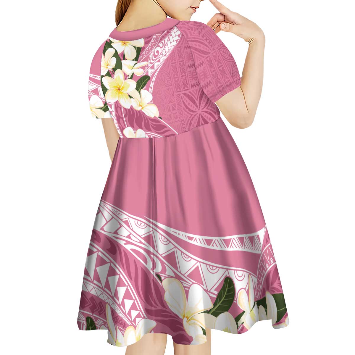 Aloha Hawaii Festive Kid Short Sleeve Dress Frangipani Lace Classic - Rosy