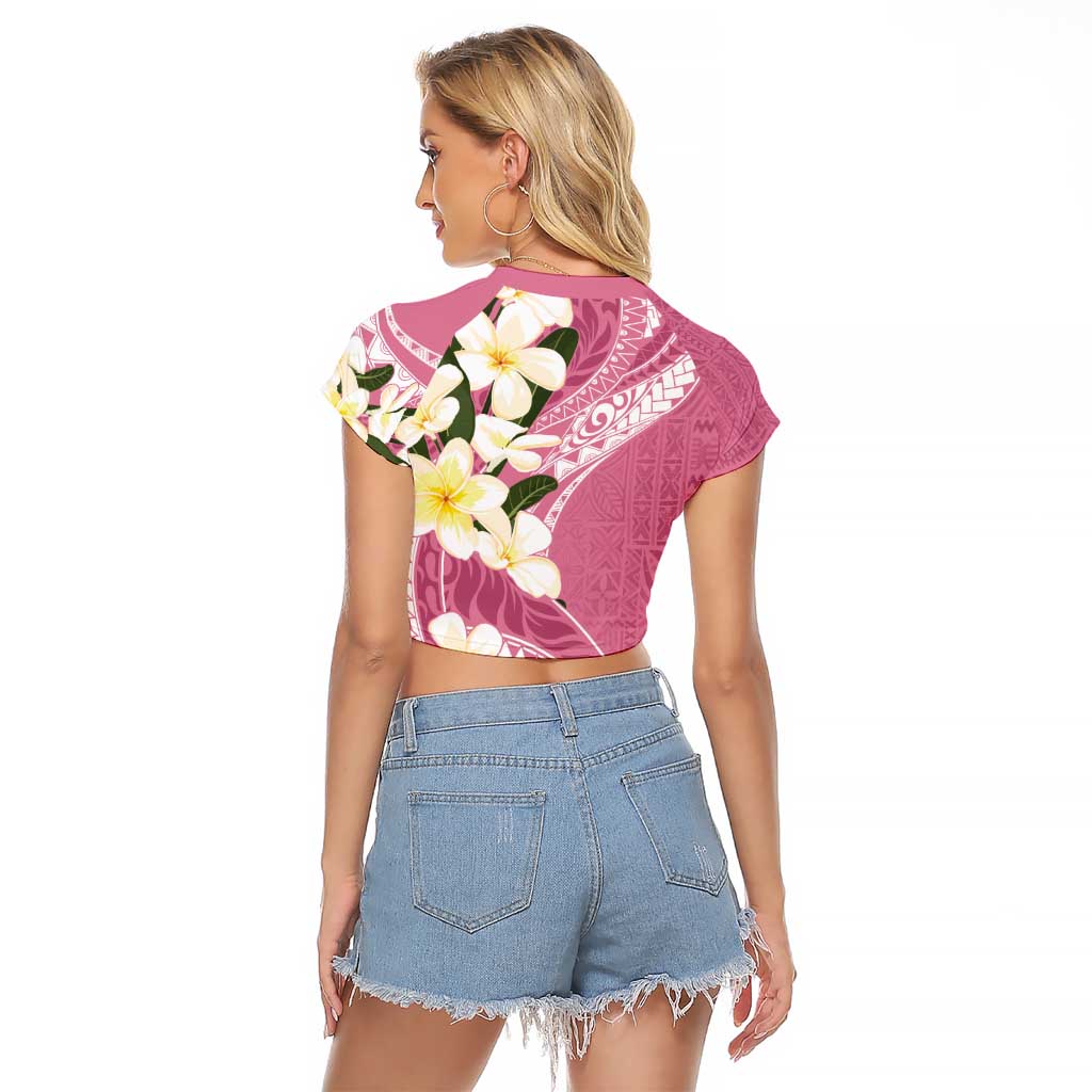 Aloha Hawaii Festive Raglan Cropped T Shirt Frangipani Lace Classic - Rosy