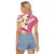 Aloha Hawaii Festive Raglan Cropped T Shirt Frangipani Lace Classic - Rosy
