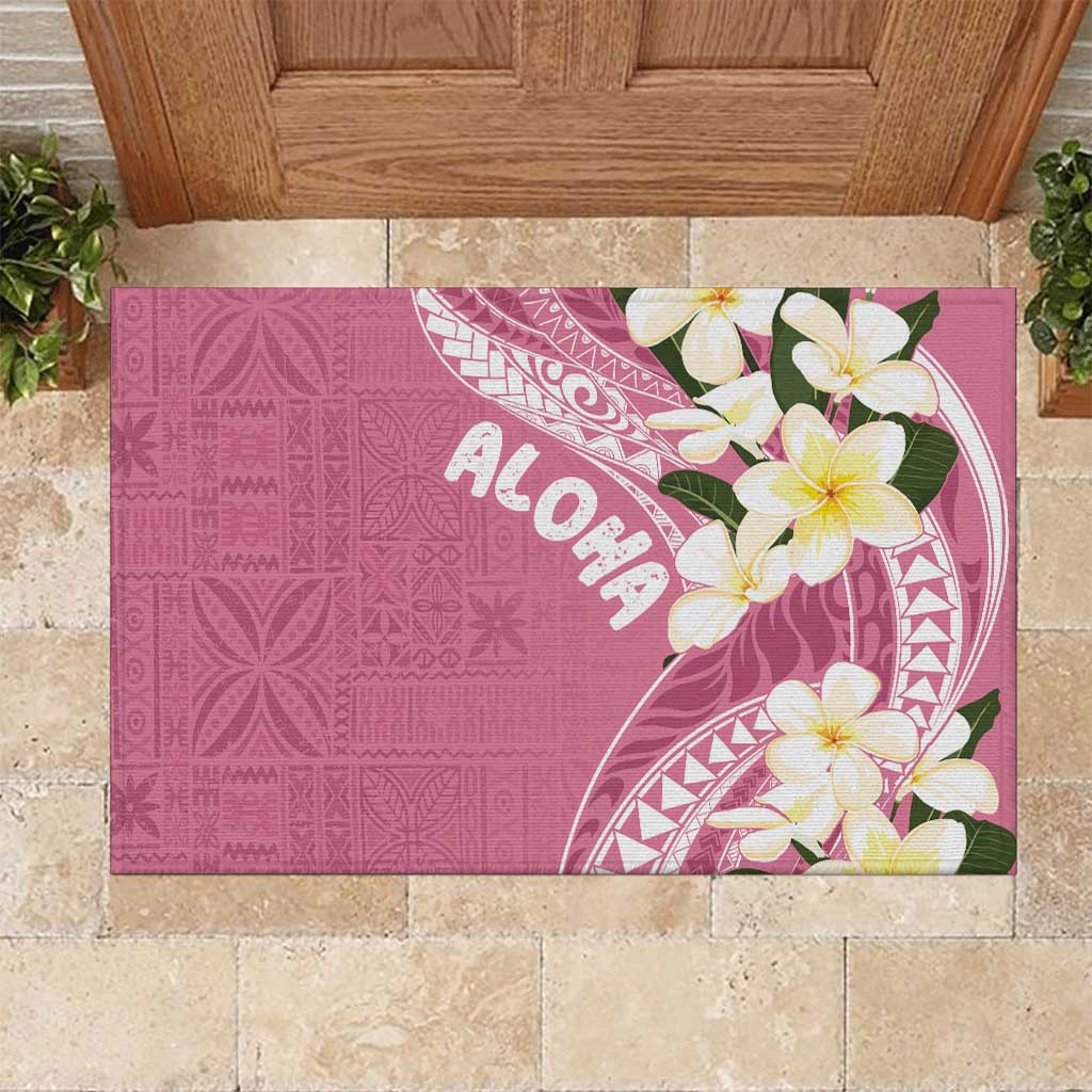 Aloha Hawaii Festive Rubber Doormat Frangipani Lace Classic - Rosy