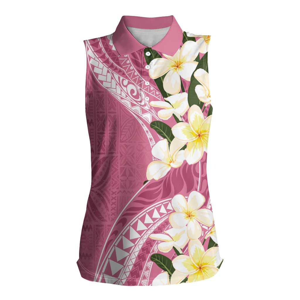 Aloha Hawaii Festive Women Sleeveless Polo Shirt Frangipani Lace Classic - Rosy