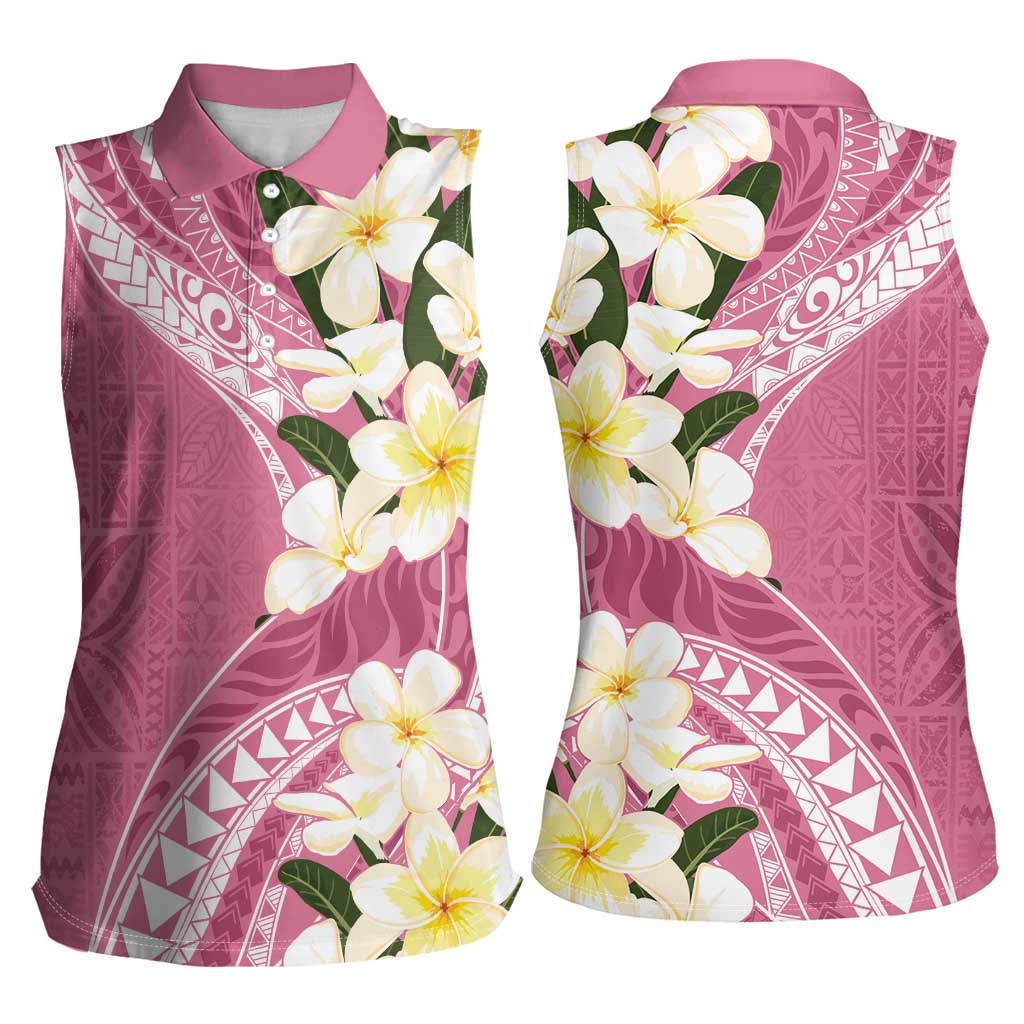 Aloha Hawaii Festive Women Sleeveless Polo Shirt Frangipani Lace Classic - Rosy