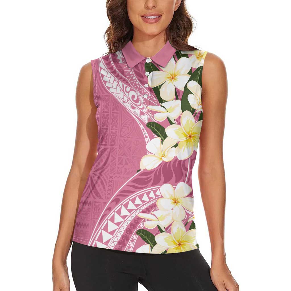 Aloha Hawaii Festive Women Sleeveless Polo Shirt Frangipani Lace Classic - Rosy