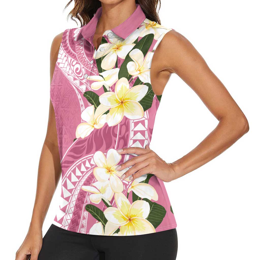 Aloha Hawaii Festive Women Sleeveless Polo Shirt Frangipani Lace Classic - Rosy