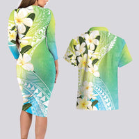 Aloha Hawaii Festive Couples Matching Long Sleeve Bodycon Dress and Hawaiian Shirt Frangipani Lace Classic - Summer Vibes LT7 - Polynesian Pride