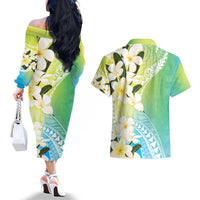 Aloha Hawaii Festive Couples Matching Off The Shoulder Long Sleeve Dress and Hawaiian Shirt Frangipani Lace Classic - Summer Vibes LT7 - Polynesian Pride