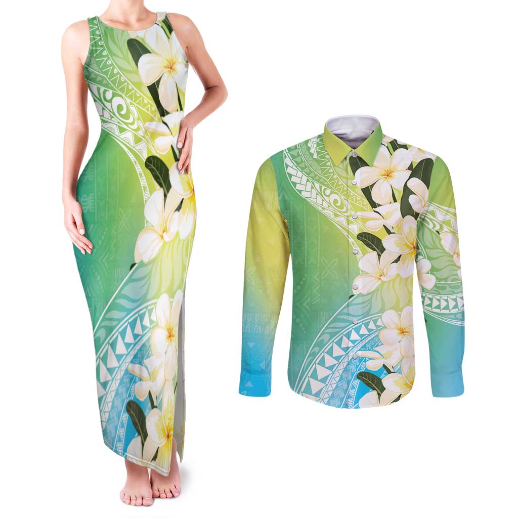 Aloha Hawaii Festive Couples Matching Tank Maxi Dress and Long Sleeve Button Shirt Frangipani Lace Classic - Summer Vibes