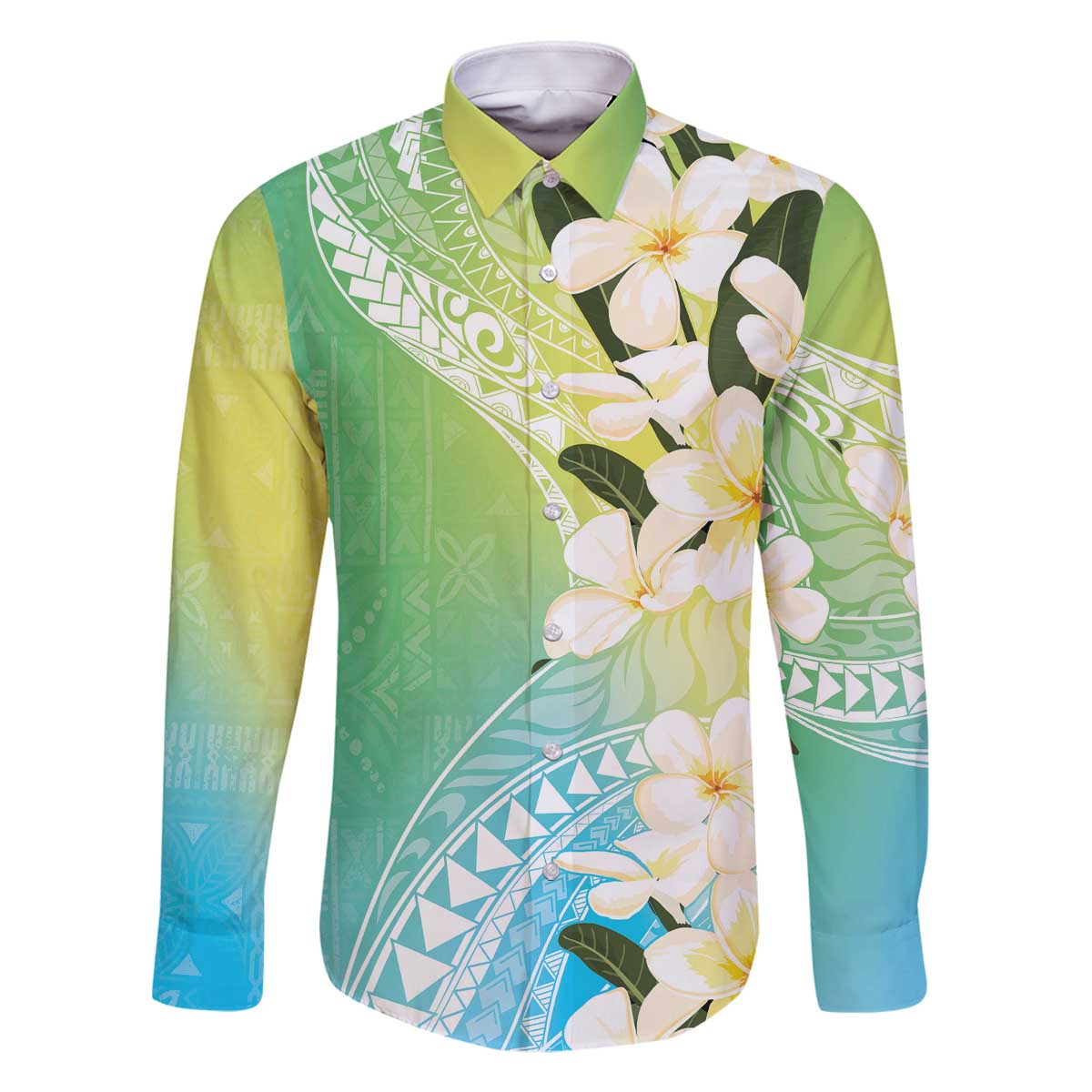 Aloha Hawaii Festive Family Matching Off The Shoulder Long Sleeve Dress and Hawaiian Shirt Frangipani Lace Classic - Summer Vibes LT7 Dad's Shirt - Long Sleeve Blue Green - Polynesian Pride