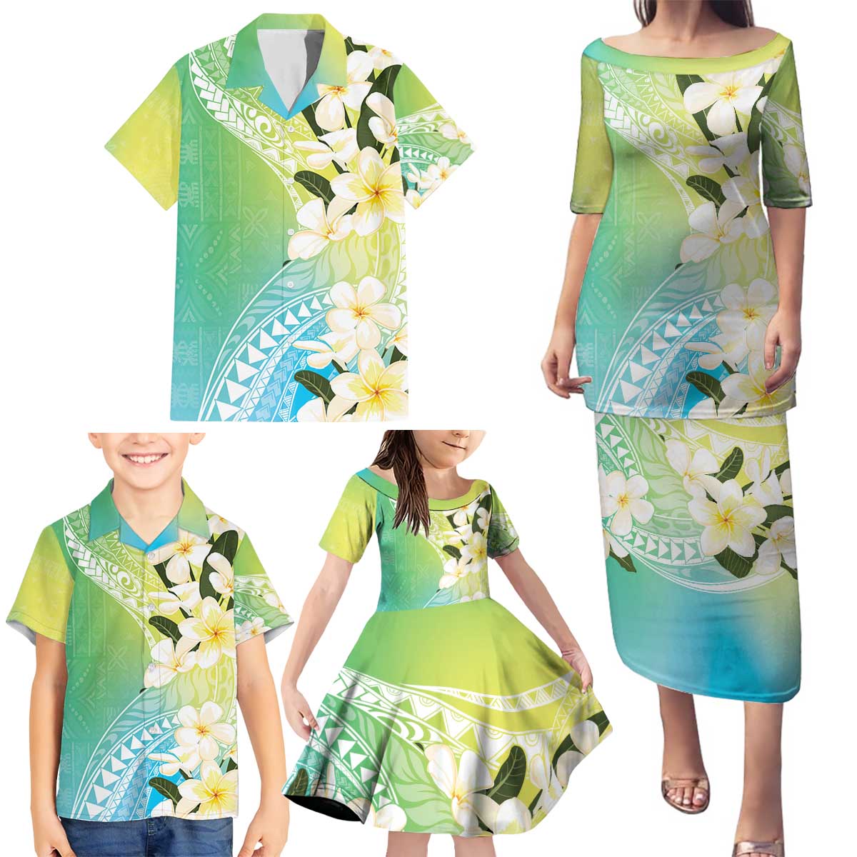 Aloha Hawaii Festive Family Matching Puletasi and Hawaiian Shirt Frangipani Lace Classic - Summer Vibes LT7 - Polynesian Pride