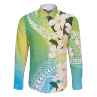 Aloha Hawaii Festive Family Matching Puletasi and Hawaiian Shirt Frangipani Lace Classic - Summer Vibes LT7 Dad's Shirt - Long Sleeve Blue Green - Polynesian Pride
