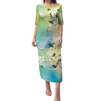 Aloha Hawaii Festive Family Matching Puletasi and Hawaiian Shirt Frangipani Lace Classic - Summer Vibes LT7 Mom's Dress Blue Green - Polynesian Pride