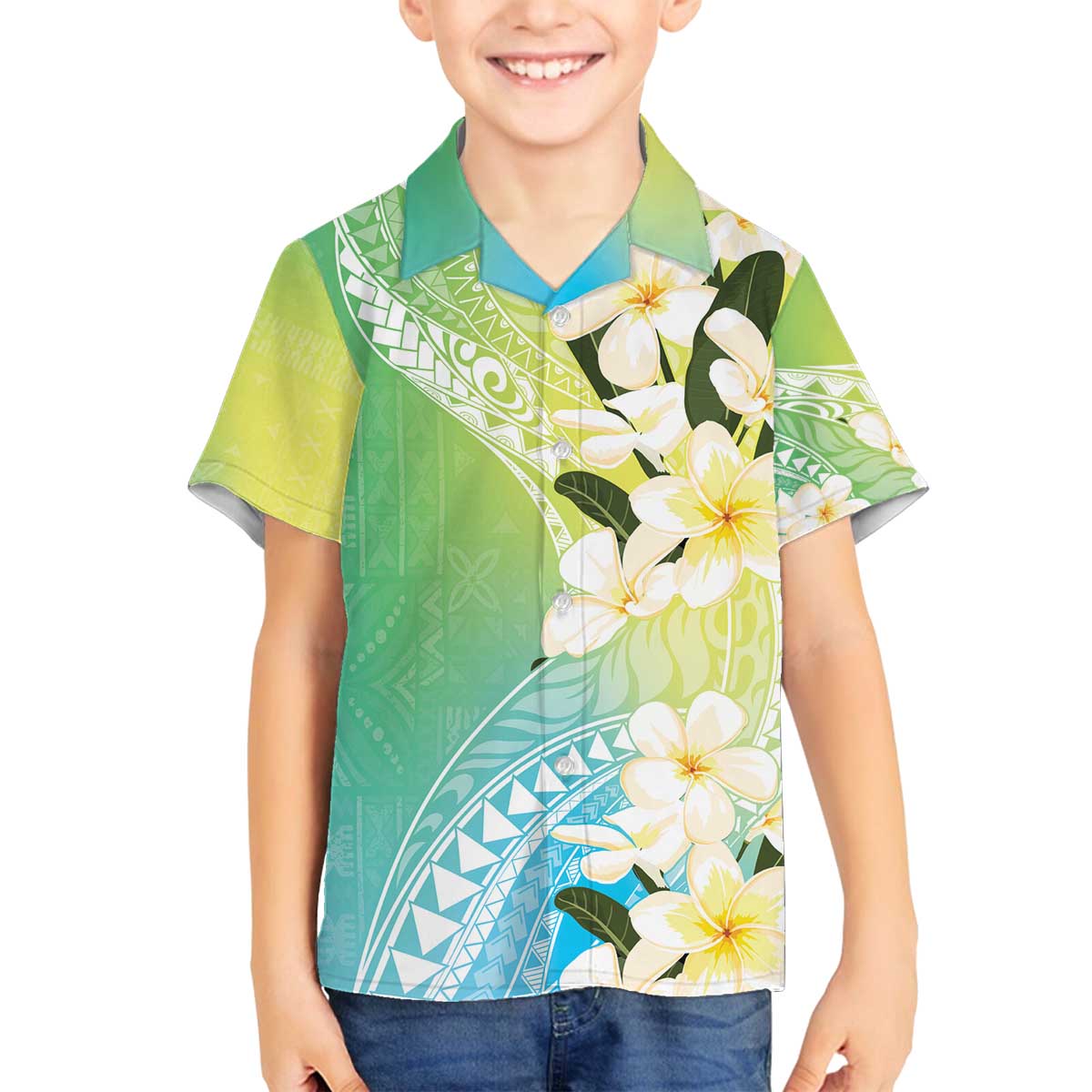 Aloha Hawaii Festive Family Matching Puletasi and Hawaiian Shirt Frangipani Lace Classic - Summer Vibes LT7 Son's Shirt Blue Green - Polynesian Pride