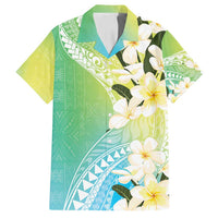 Aloha Hawaii Festive Family Matching Summer Maxi Dress and Hawaiian Shirt Frangipani Lace Classic - Summer Vibes LT7 Dad's Shirt - Short Sleeve Blue Green - Polynesian Pride