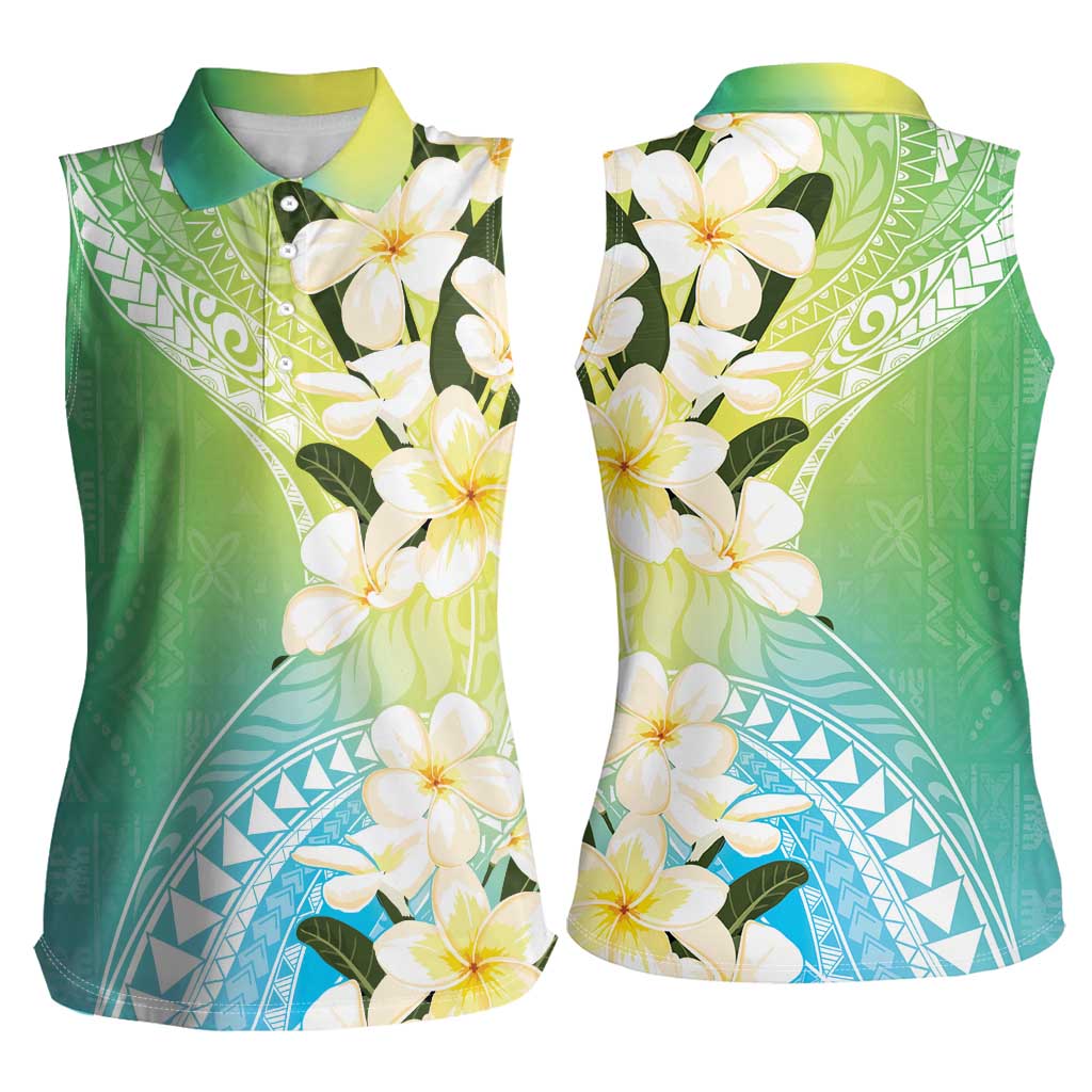 Aloha Hawaii Festive Women Sleeveless Polo Shirt Frangipani Lace Classic - Summer Vibes