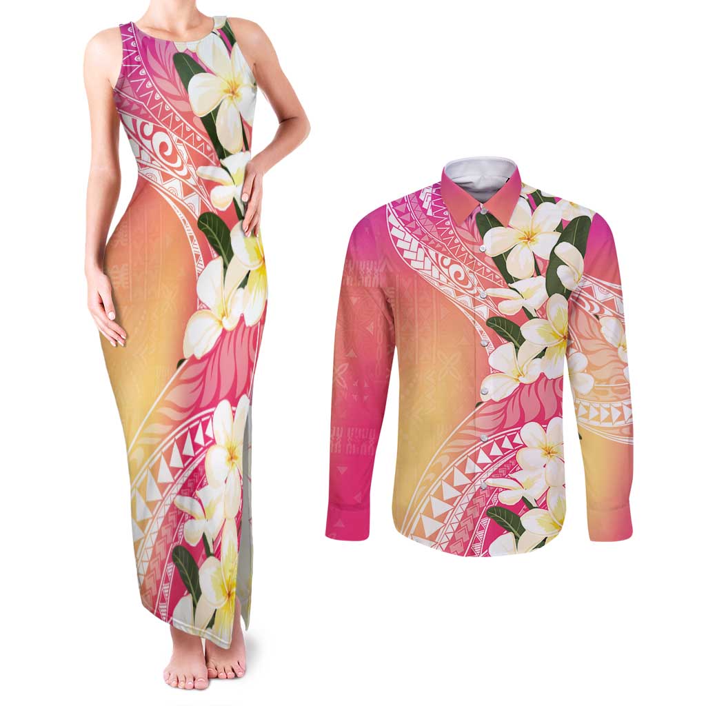 Aloha Hawaii Festive Couples Matching Tank Maxi Dress and Long Sleeve Button Shirt Frangipani Lace Classic - Spring Vibes