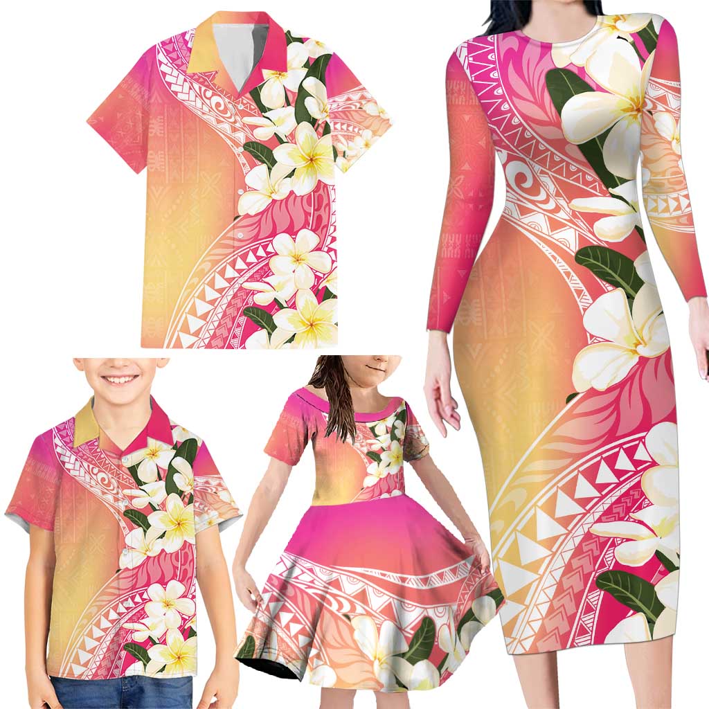 Aloha Hawaii Festive Family Matching Long Sleeve Bodycon Dress and Hawaiian Shirt Frangipani Lace Classic - Spring Vibes LT7 - Polynesian Pride