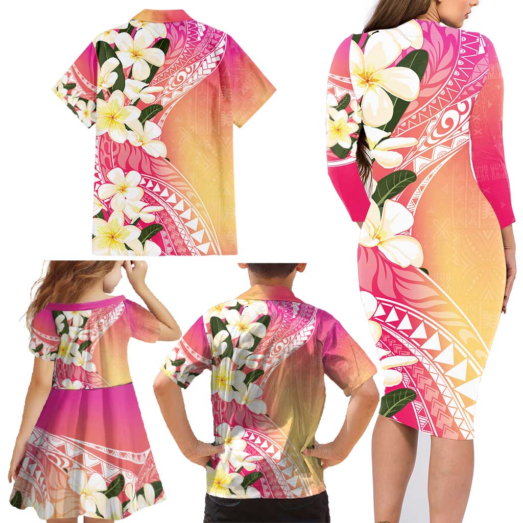 Aloha Hawaii Festive Family Matching Long Sleeve Bodycon Dress and Hawaiian Shirt Frangipani Lace Classic - Spring Vibes LT7 - Polynesian Pride